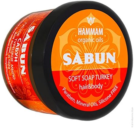 Hammam Organic Oils Thick Turkish Soap «Sabun» 400g for Hair and Body Organic Oil of Wild Saffron, Rose Extract and Pomegranate