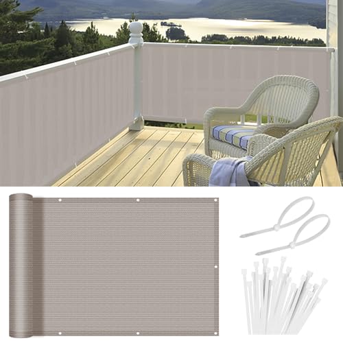 HENG FENG Balcony Privacy Screen 1x3m, Screen Fence Cover (HDPE), 95% UV Protection for Deck, Patio, Backyard, Outdoor Pool, Porch, Railing,Taupe