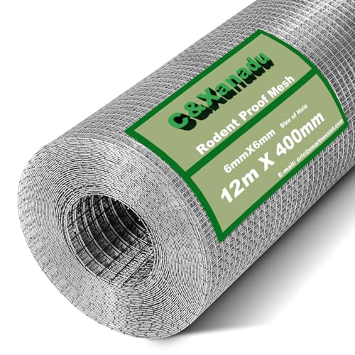 C&Xanadu Rodent Mesh 400mmX12m Galvanised Wire Mesh Roll Rat Proof Mesh Sheet Welded Mesh Panels Stop & Prevent Mice & Mouse Access