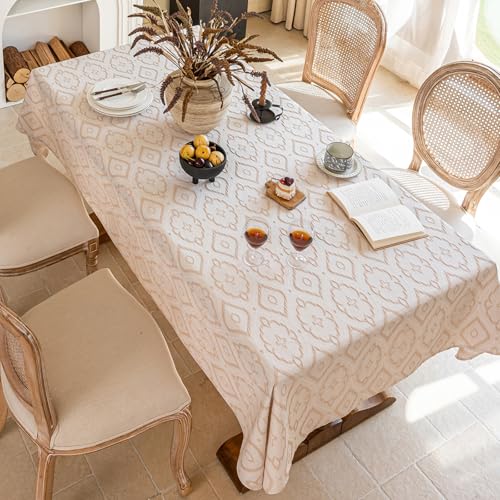 AIRCOWRIE Cotton Linen Tablecloth for Rectangle Tables, Heavy Duty Wrinkle Free Water Resistant Washable Cloth Dining Table Cover for Kitchen and Outdoor Use(Magnolia, 54”×78”, Rectangle) by AIRCOWRIE - Used condition - Image 7
