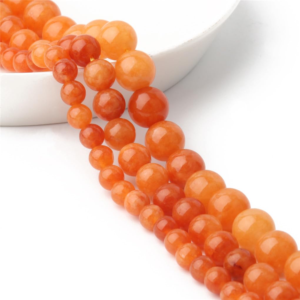 Amazon.co.jp: 天然石オレンジ翡翠ビーズラウンド滑らかなルースビーズ