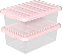 Vista 10 de Paquete de 2 contenedores de almacenamiento medianos con tapas, caja organizadora apilable transparente de 14 cuartos de galón, contenedores