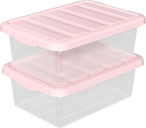 Miniatura 10 de Paquete de 2 contenedores de almacenamiento medianos con tapas, caja organizadora apilable transparente de 14 cuartos de galón, contenedores