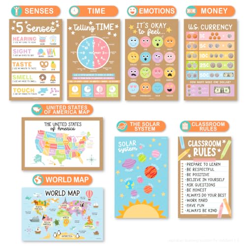 Image of Hadley Designs 16 Educational Posters for Classroom Decor - Learning Posters for Toddlers 1-3, Alphabet for Classroom Wall, Daycare Essentials, Homeschool Posters Preschool, Kraft Playroom Decor