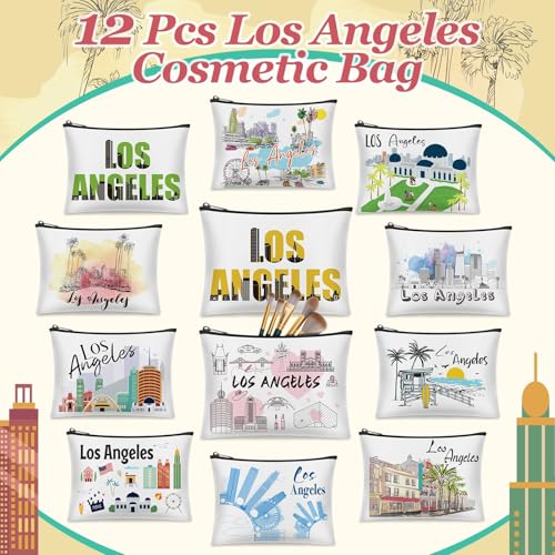 Reginary 12 Pcs Los Angeles Souvenirs Canvas Cosmetic Bag Watercolor Los Angeles City Souvenir Gift Women Travel Gifts Grocery Christmas Party Favors4