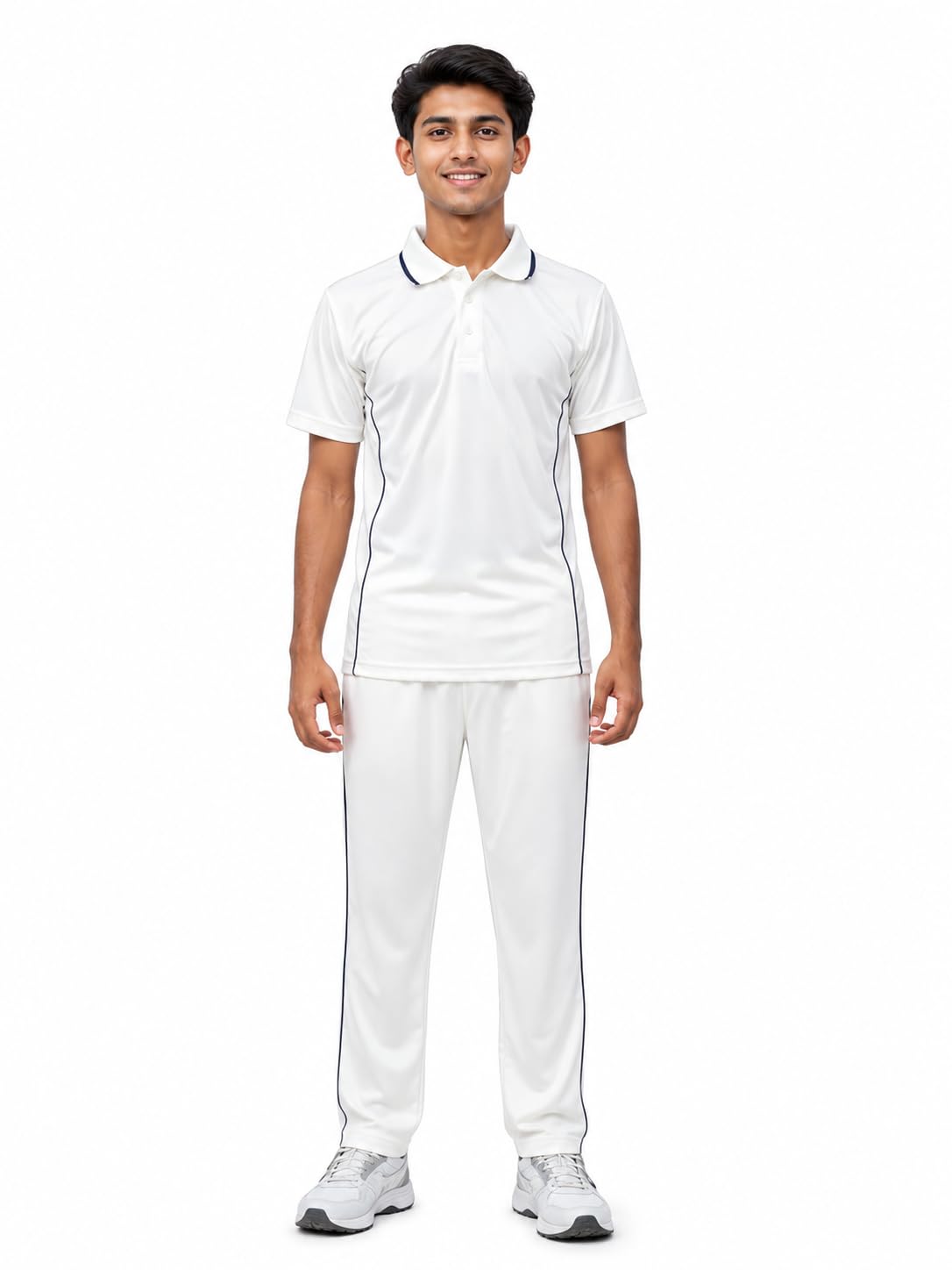 Cricket White Sports Uniform Set | Half Sleeve Polo T-Shirt & Track Pants | Lightweight Breathable Fabric | Practice, Match & Training Wear for Junior/Senior Players-image-3