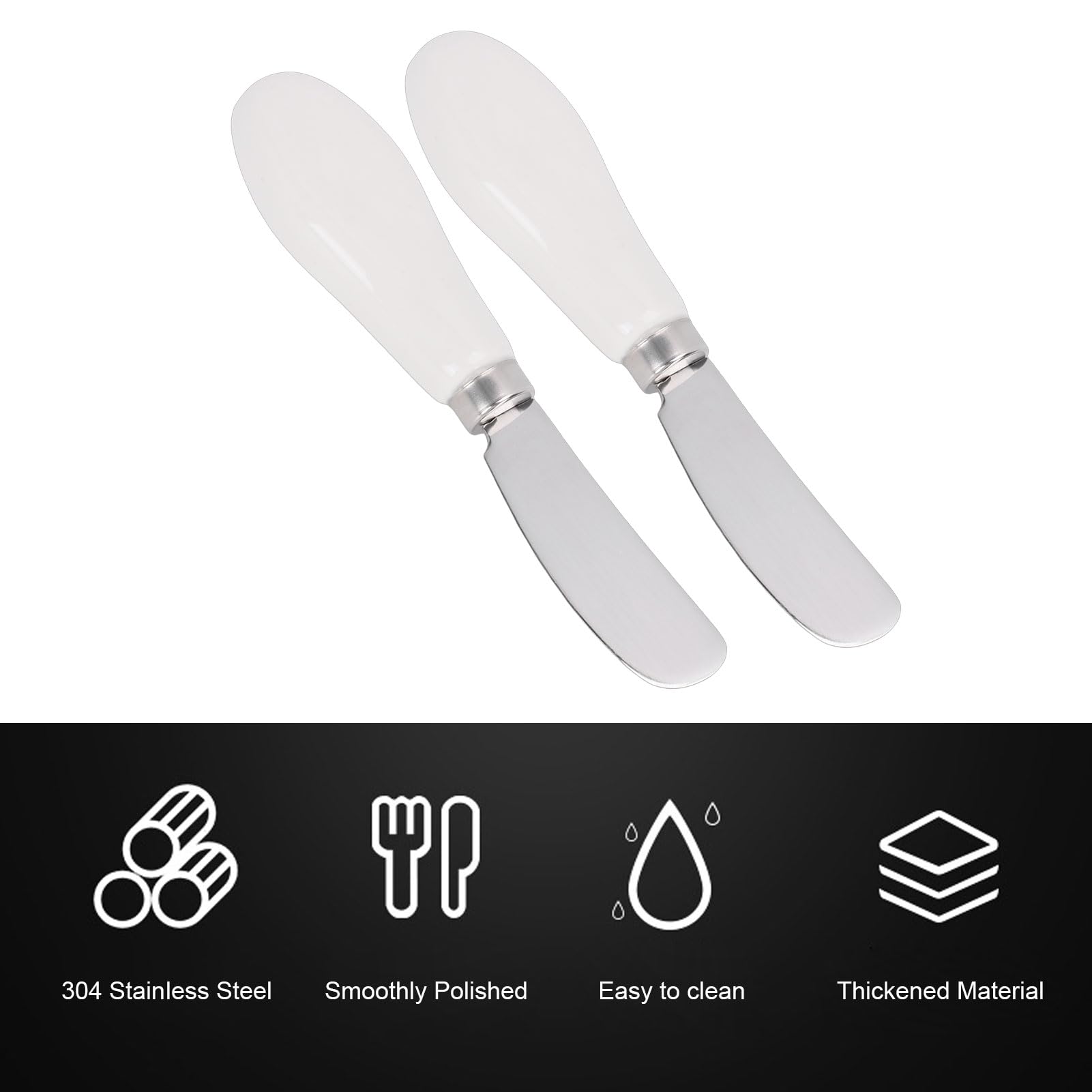 SIXRUN 2 Unidades Untador de Mantequilla, Cuchillo para Queso de Acero Inoxidable Apto para Lavavajillas con de Cerámica para Mermelada, Mantequilla de maní, pasteles. (WHITE)