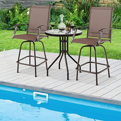 Tangkula 4 Piece Swivel Bar Stools, Outdoor Bar Height Chairs, Swivel Patio Chairs W/High Back, Curved Armrests & Cozy Footrest, Sturdy Steel Frame, All-Weather Bar Chairs For Backyard #TOP3