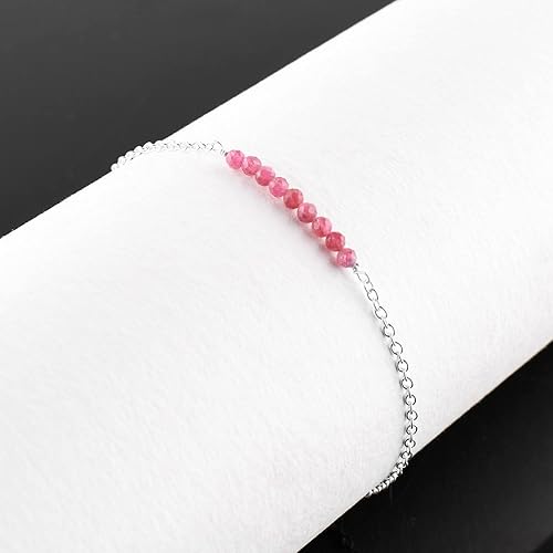 Miniatura 5 de Natural Pink Tourmaline Gemstone Beaded Anklet Bracelet, Handmade, Silver Plated, Adjustable, Women Ankle Bracelet, Affirmation Jewelry, Mindfulness