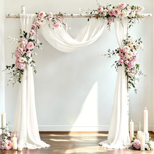 DeZerlor Wedding Arch Draping Fabric 29' x 20 FT Drapes for Backdrop Sheer Curtains for Romantic Bridal Baby Shower Decorations Ceremony Birthday Party Outdoor Events, Ivory