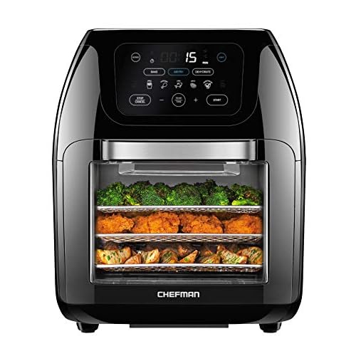 CHEFMAN Multifunctional Digital Air Fryer+ Rotisserie, Dehydrator, Convection Oven, 17 Touch Screen Presets Fry, Roast, Dehydrate, Bake, XL 10L Family Size, Auto Shutoff, Large Easy-View Window, Black