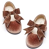 Felix & Flora Toddler Girls Brown Dress Shoes Size 10 Flower Girl Velvet Mary Jane Ballet Flats for Wedding Party