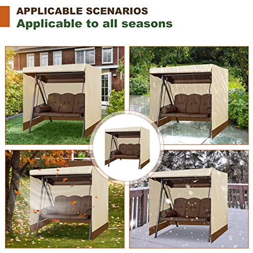 Outdoor Swing Cover Waterproof Durable Patio 3 Triple Hammock Swing Glider Cover 87X49X67 Inches All Weather Protection Outdoor Garden Furniture Covers (Beige) #TOP4
