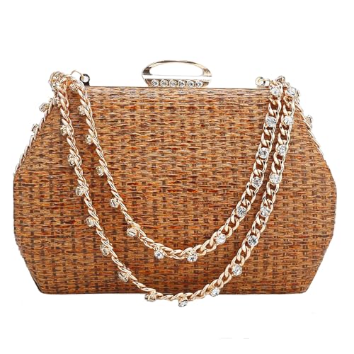 Image of Comeon Straw Clutch Bags for Women Evening Handbag with Rhinestone Handle Hand-Woven Summer Beach Bag Party Formal Purse