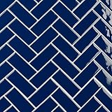 VaryPaper 10 Sheets Navy Blue Herringbone Peel and Stick Backsplash Stick on Tiles for Kitchen Waterproof Self Adhesive Bathroom Wall Tile Vinyl Backsplash Sticky Tiles for Walls Shower 12''x12''