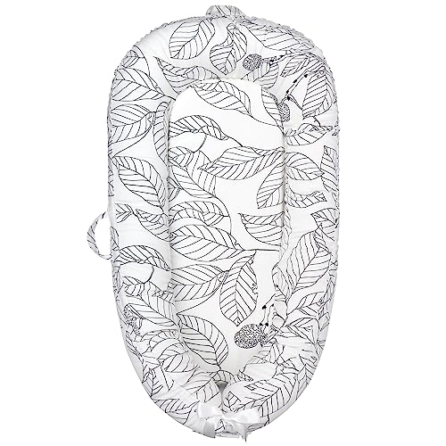 Image of JOCUTE Baby Lounger - Baby Lounger for Newborn, Breathable & Soft Baby Nest Cover Co Sleeper for Baby 0-24 Months, Babies Essentials Gifts, Portable Infant Lounger-White Leaves