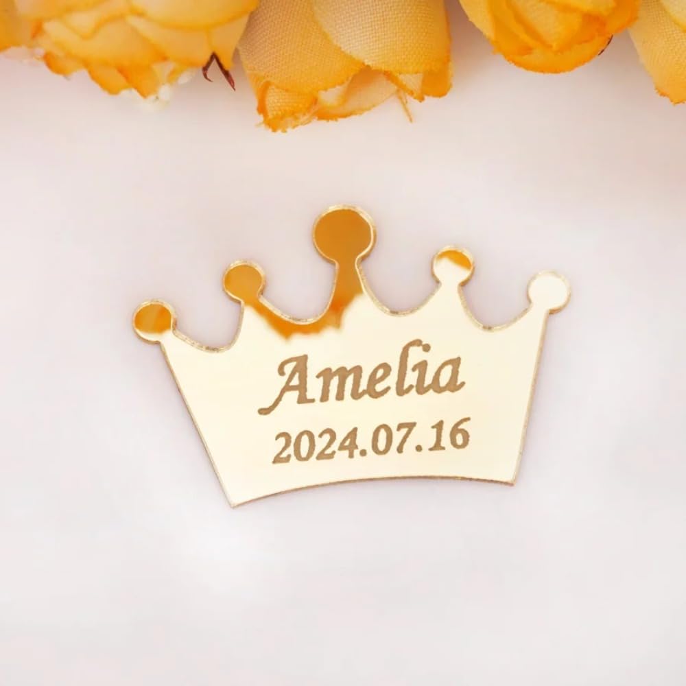 PGORSDOR Personalized Acrylic Mirror Crown Custom Name Engagement Wedding Party Gift,Personalized Acrylic Mirror Tags for Baptism (3cm)