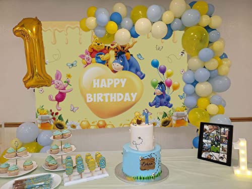 Classic Pooh Backdrop For Boys Girls Color Balloon Pooh And Friends Birthday Banner Baby Shower Party Cake Table Decorations Background 7X5Ft #TOP4