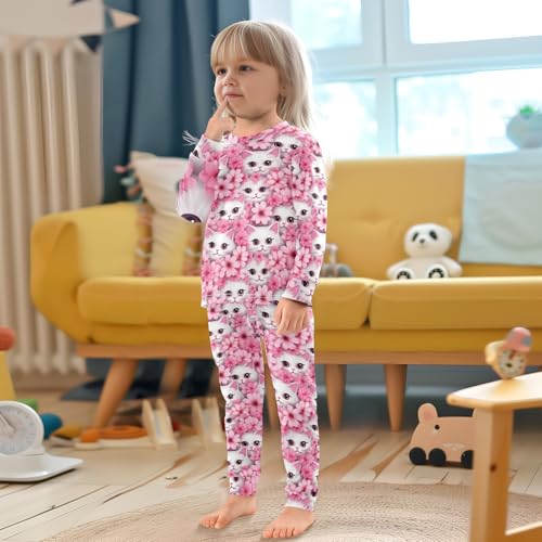 ALAZA Cat Kitten Flowers Pajama Set Pijamas Para Niños Long Sleeve Sleepwear4