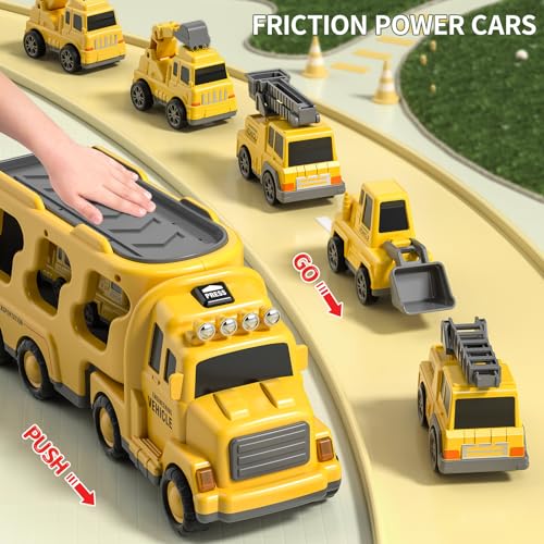 image for TEMI Construction Truck Toys Cars for Toddlers 3-5 - 7-in-1 Friction P