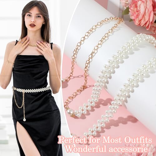Elegant Pearls Belts, Adjustable Pearl Waist Chain White Bridal Wedding Belt Jewelry Accessory for Women Girls Wedding Formal Dress3