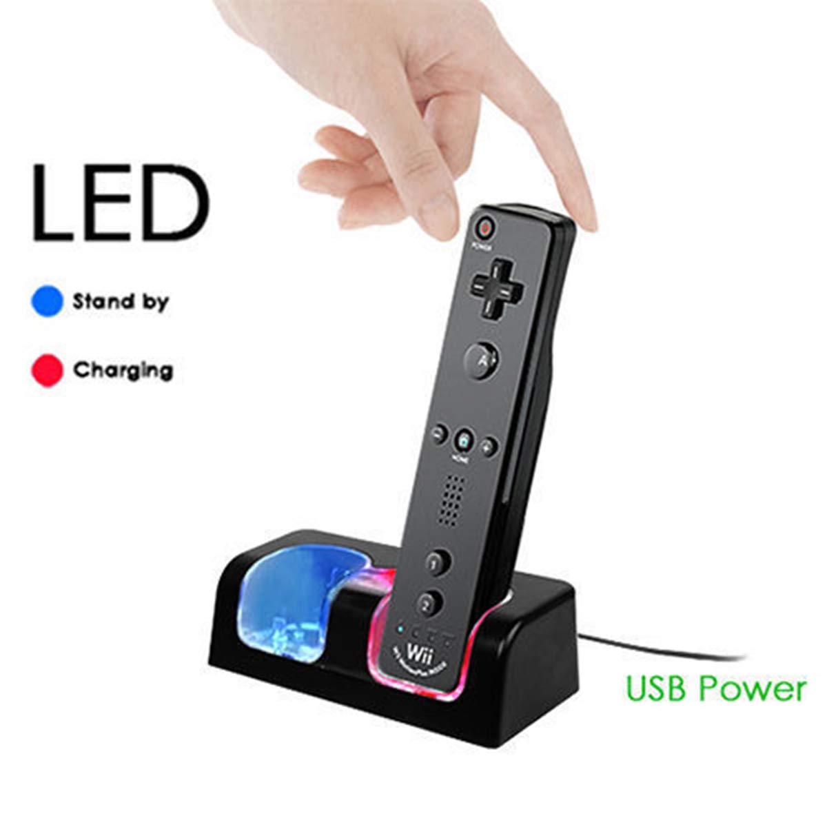 Station de Recharge 2-en-1 pour Deux manettes Wii avec 2 Batteries, Noire | 2 batteries rechargeables de 2800 mAh, charge automatique et simultanée, conçue pour les télécommandes de jeu Wii