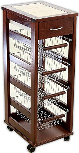 Carrello Cucina con Ruote in Legno con Cassetto e Cestelli Salvaspazio NOCE