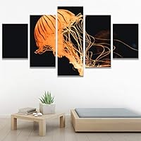 SIGNWIN 5 Panel Canvas Wall Art Group Jellyfish Marine Life Multicolor Photography Realism Tropical Ultra Whimsical for Home Decorations Ready to Hang - 60