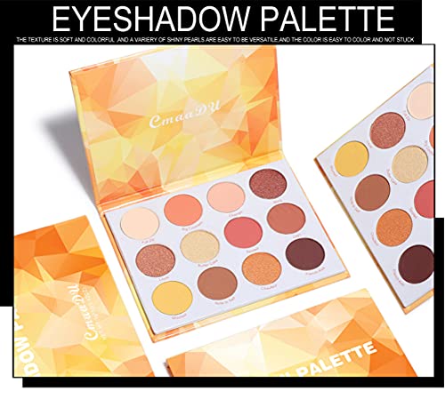 Yeweian Glitter Matte Orange Pink Eyeshadow Palette, 12 Colors Shimmer High Pigmented Eyeshadow Makeup Palette Lasting Waterproof Brown Eyeshadow Palette For Girl Women #TOP1