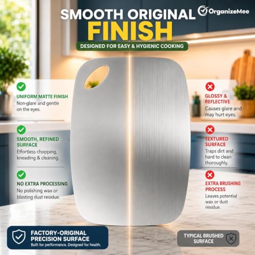 Image of Organizemee Steel Chopping Board Medium 31.8x21cm, Stainless Steel Cutting Board for Kitchen Use, Everyday Rust-Proof Chopping Board with Non-Skid Silicon Corner Pads for Vegetables and Fruit