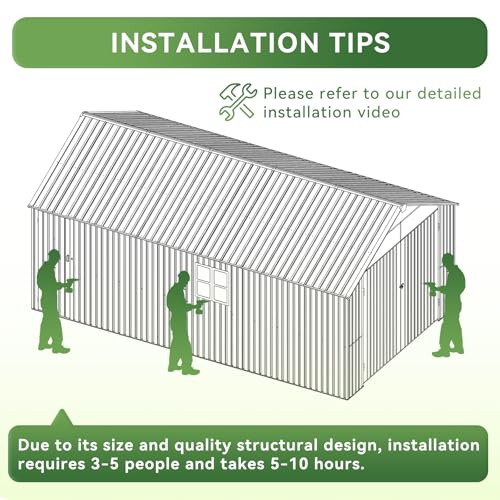 Aoxun 12x20x9.3 FT Metal Storage Shed Outdoor Large Garage Shed Carport with Double Doors,Side Door & Windows, Heavy Duty Garden Tool Shed All-Weather Outdoor Building for Vehicles & Sundries(Brown)