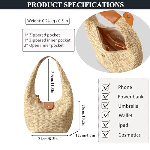 Bolso de paja tote suave para mujer verano playa miniatura 3