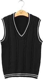 Men Women Knitted Cotton V-Neck Vest JK Uniform Pullover Sleeveless Sweater School Cardigan