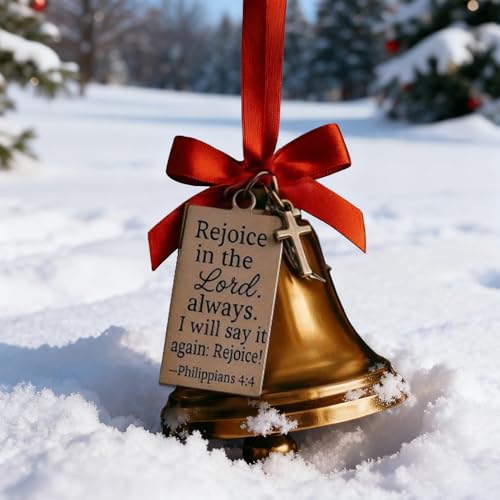 Christmas Tree Bell Ornaments - Bible Verses Christmas Hanging Decor With Bow | Religious Metal Ornaments For Holiday Party, Home, Front Door, Living Room, Fireplace, Shelf, Bedroom, Indoor Display - Afbeelding 4