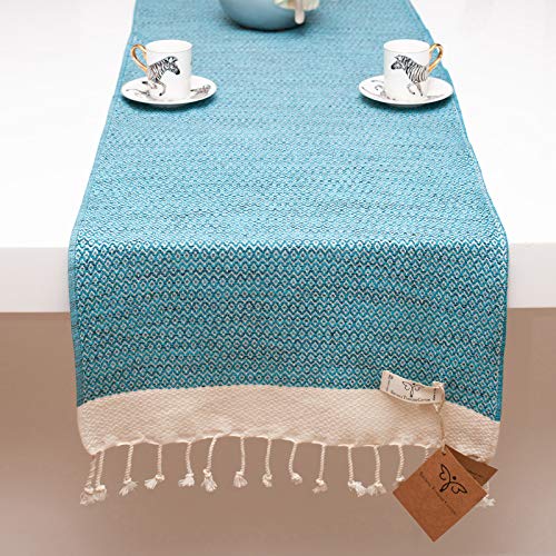 Smyrna Original Turkish Table Runner Vintage Series | 100% Cotton, 15 X 48 Inches | Vintage Farmhouse Table Runners For Home Dining Table Decor And Bohemian Wedding Decoration (Turquoise, 15" X 48") #TOP23