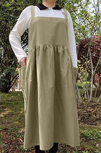Losofar Cotton Linen Square Dress Overalls Kitchen Gardening Solid Color Apron Flower Shop Smock (Brown#, 92Cmx110Cm) #TOP4