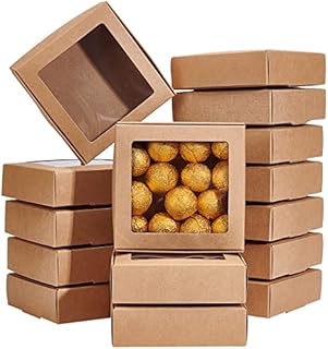 BENECREAT 20 Pack Kraft Paper Boxes with Clear Window 19.9x10.5x2.7cm Black Gift Packaging Boxes for Bakery Cookies Cake Candy Wedding Party Favors
