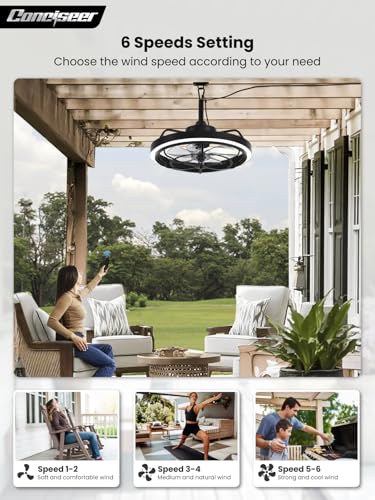 Conciseer Outdoor Ceiling Fan with Light for Patio, 20" Waterproof All-Weather Plug-in Hanging Fan, Smart APP/Remote Control, 3CCT Dimmable LED, Caged Design for Gazebo, Pergola, Porch - Image 3