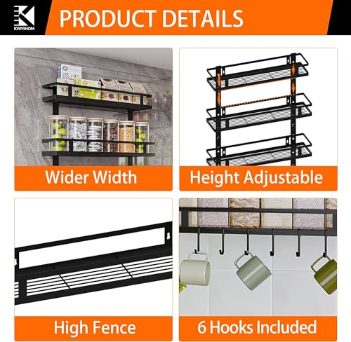 Image of Wall Mounted Metal Storage Rack for Kitchen & Bathroom | Set of 3 Multipurpose Organizer Shelf for Jars, Cans, Toiletries | Rustproof Iron Wall Shelf Rack for Home