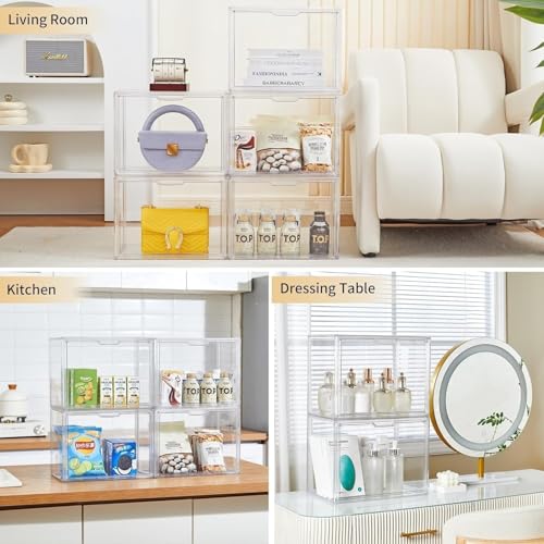 Image of ZLLZUU Acrylic Display Case Large Clear Boxes 3 Pack Stackable Storage Bins | Stackable, Easy to Assemble, for Makeup Collections Large Action Figures, Dustproof, Easy Clean, Clear Acrylic, Magnetic Door