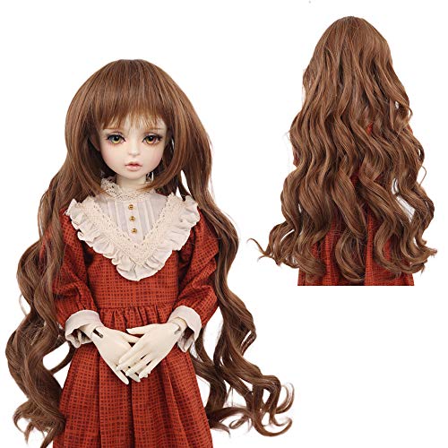 MUZI WIG 1/3 BJD Doll Hair Wig, Heat Resistant Fiber Curly Hair Beautiful Dark Brown Kinky Long Blonde Hair Wigs with Full Fringe Hair Wig for 1/3 BJD Doll