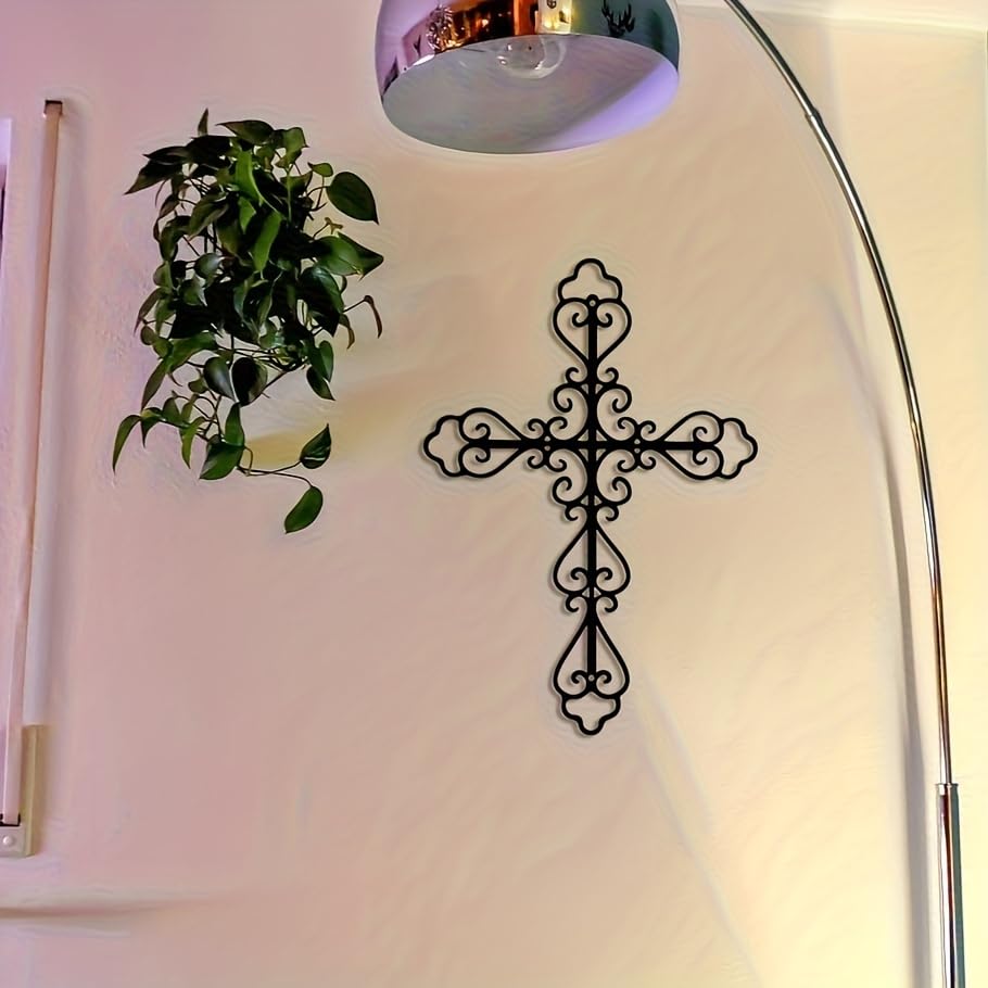 Cross Metal Wall Art Christian Cross Heart Metal Wall Sign Christianity Faith Metal Hanging Religious Wall Sign for Home Living Room Bedroom Church