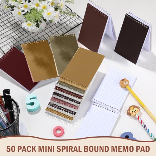 Image of Teling 50 Pieces Spiral Memo Pads Bulk 3 x 5 Inch Small Note Pads Top Bound Lined College Ruled Paper Mini Notepad Pocket Spiral Notebooks for School Office Home Supplies, 75 Sheets (Retro Colors)