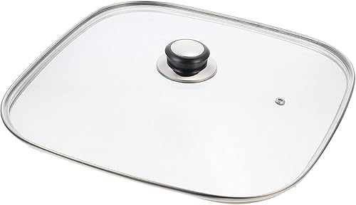 Tapa cuadrada de vidrio templado, tapa cuadrada de vidrio para sartenes de parrilla, 11.8 pulgadas, tapa de sartén ventilada de vidrio templado