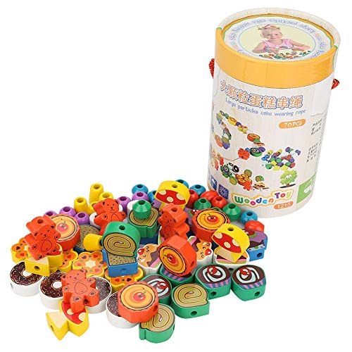 70pcs Perles en Bois Jouet à Enfiler Laçage Perles Animaux Ensemble pour Tout-Petits Jouets Éducatifs Et De Développement Cadeaux Enfants Préscolaires Enfants Garçons Filles