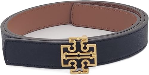 Tory Burch 141739 Britten Logo negrobronceado clásico con herrajes dorados, cinturón reversible de 1 pulgada de ancho para mujer