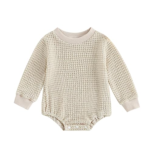 Image of BOIBOKOKO Fall Newborn Baby Girl Boy Clothes Solid Color Sweatshirt Romper Crewneck Sweater Onesie Cute Winter Outfits