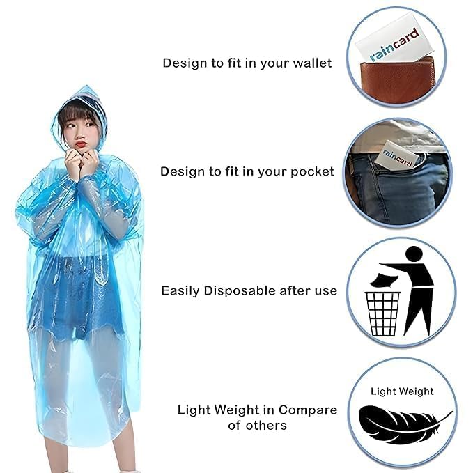 Radhav Mart 10 PCS Emergency Rain Card β Ultra Compact Waterproof Mini Raincoat in Pocket Card, Foldable Travel Rain Cover for Commuters, Backpackers, Cyclists & Outdoor Use 3