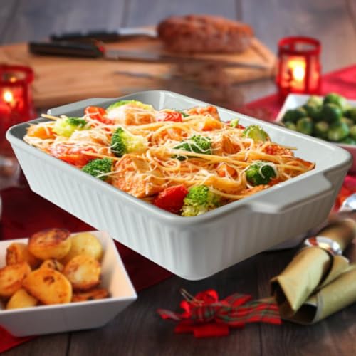 Qlans Casserole Dish, 9x13 Ceramic Baking Dish, Large Lasagna Pan Deep for Oven, 4.2 Quarts Baking Pan with Handles, For baking cake in the kitchen,Mother\'s Day Gifts, White - Thumbnail 6