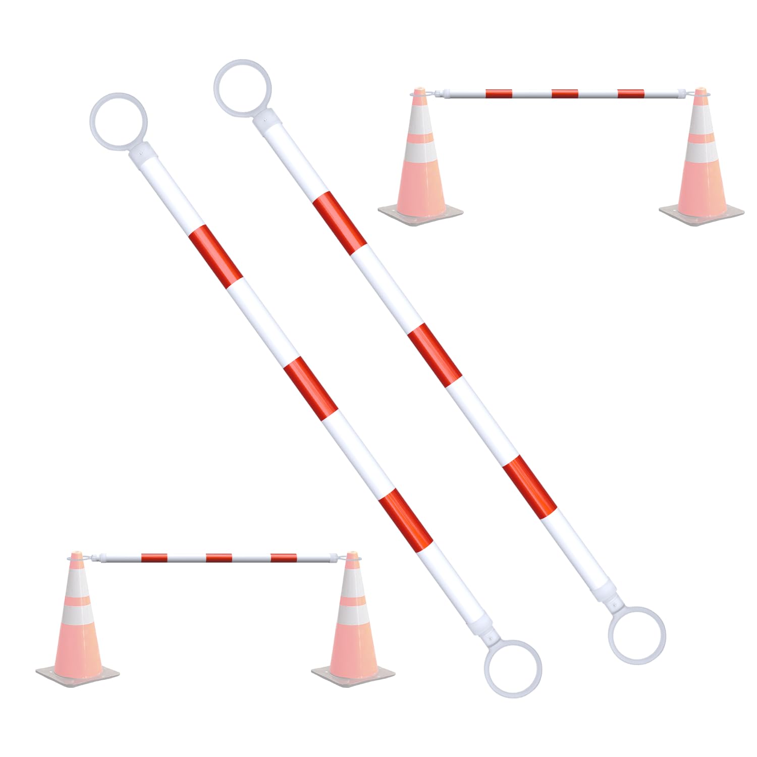 AIWFL 2 Pack Retractable Traffic Cone Bar from 3.8ft to 6.56ft, Expandable Traffic Cone Bar for Parking Lots Reflective Safety Cone Barrier Bar for Road Construction White/Red